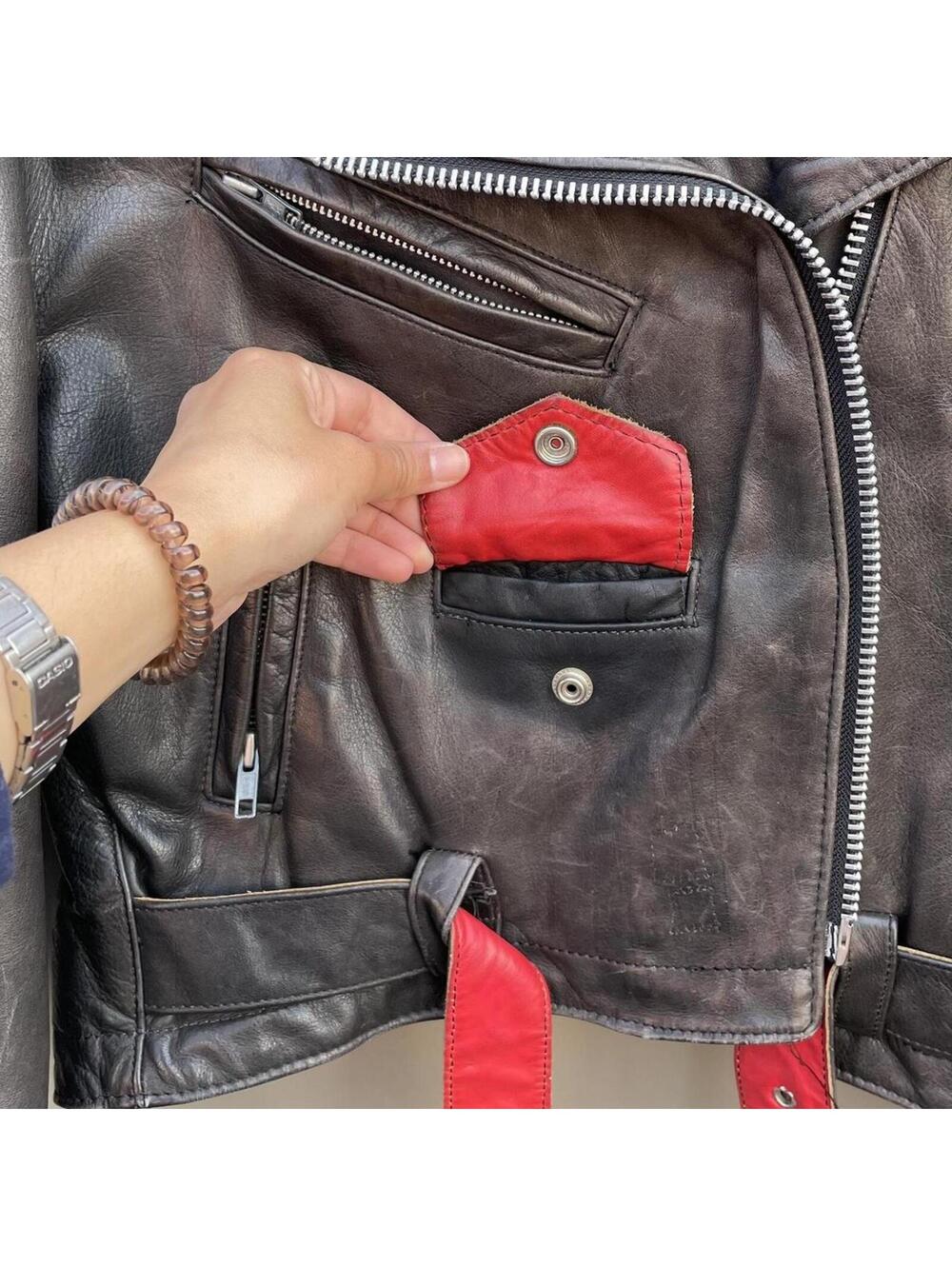 rare kerr leathers vintage 1980s black/brown & red jacket. men’s S or women’s M - Picture 5 of 8